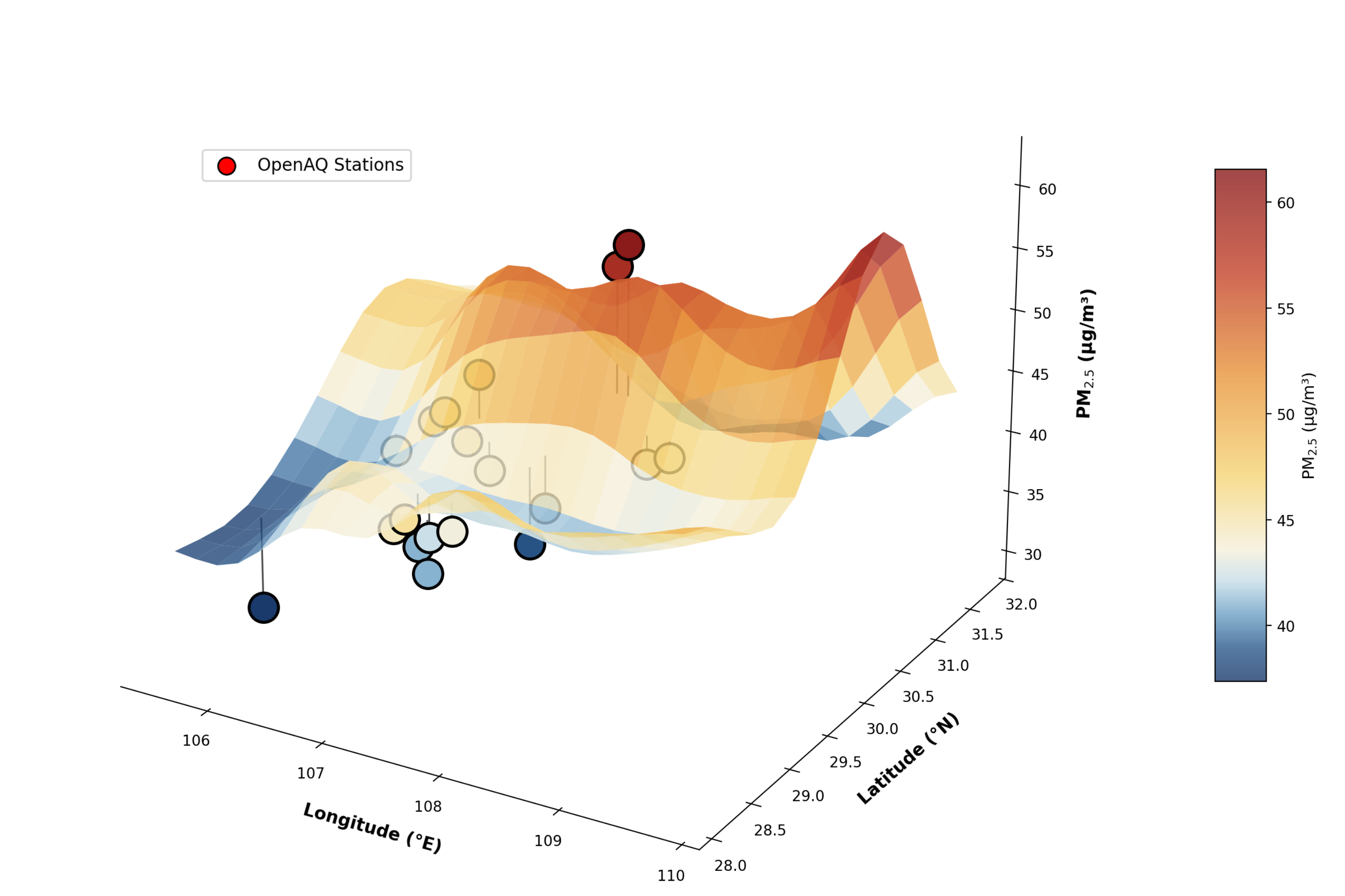 3D PM2.5 Surface with OpenAQ Stations